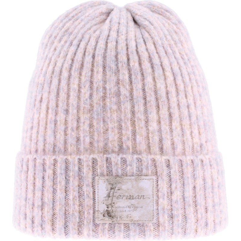 Bonnet femme en maille chinée avec badge et revers