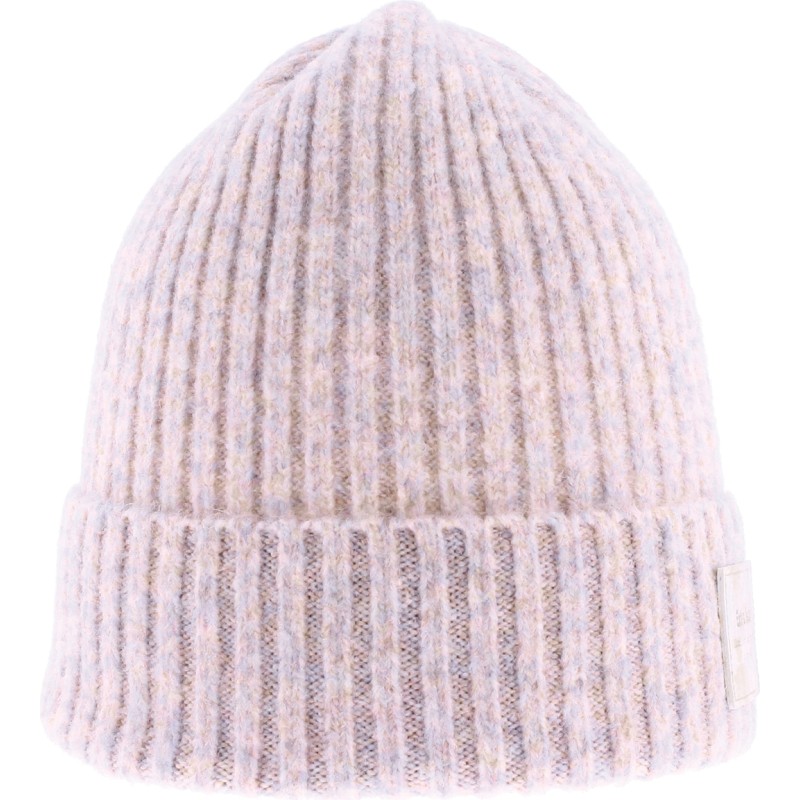 Bonnet femme en maille chinée avec badge et revers