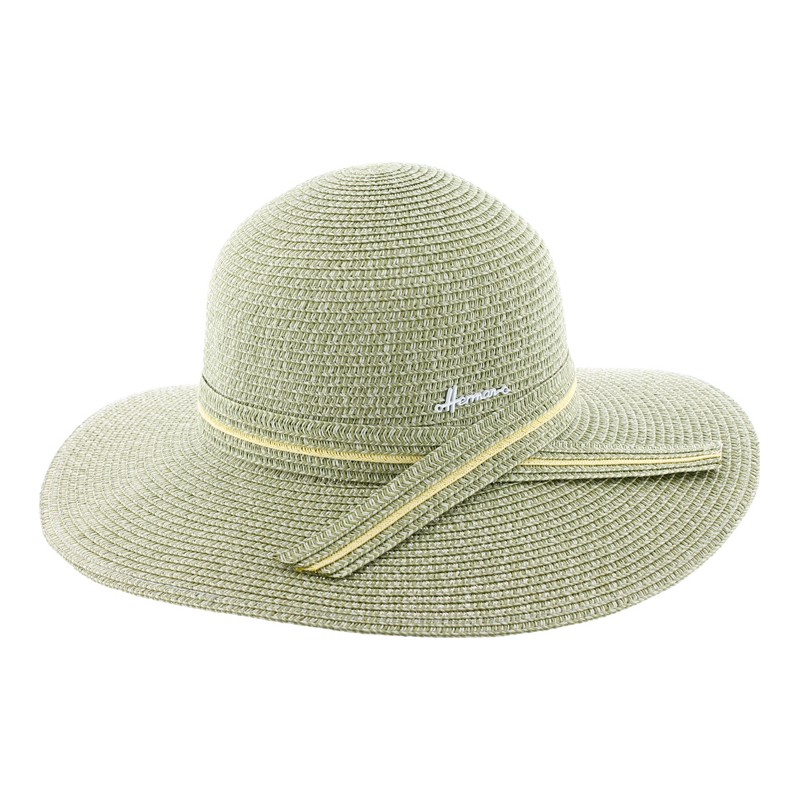 Capeline en paille papier chinée avec ceinture ton sur ton